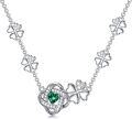 wholesale  925 Sterling Silver Four Leaf Clover Necklace with Emerald Heart Crystals for Women, Lucky Shamrock Pendant Jewelry Gift for Her-0-0