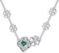 wholesale  925 Sterling Silver Four Leaf Clover Necklace with Emerald Heart Crystals for Women, Lucky Shamrock Pendant Jewelry Gift for Her-12