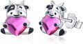 wholesale 925 Sterling Silver Hypoallergenic Pink Heart Cow Stud Earrings - Cute Animal  for Women-0-0