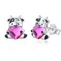 wholesale 925 Sterling Silver Cow Holding Pink Heart Earrings Wholesale For Women Girls-0-0