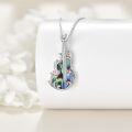 wholesale 925 Sterling Silver Abalone Shell Guitar Shaped Pendant Necklace with Rose Gold Accents and Chain for Women Girls Music Lover Gift Jewelry 48cm Length-0-4