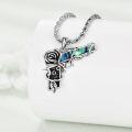 wholesale 925 Sterling Silver Rose & Gun Design Punk Style Pendant Necklaces with Abalone Shell Inlay for Women and Men-0-2