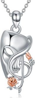 wholesale 925 Sterling Silver Musical Mask & Roses Pendant Necklace Theatre Gifts for Women-0-0