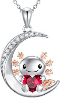 wholesale Sterling Silver Animal Birthstone Necklace Otter Axolotl Hippo Pendant Jewelry Gift for Women-01-Jan-Axolotl