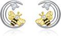 wholesale 925 Sterling Silver Bee & Crescent Moon Stud Earrings with Cubic Zirconia for Women-0-0
