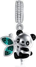wholesale 925 Sterling Silver & Austrian Crystal Cute Smiling Panda Eating Bamboo Charm for Bracelet Necklace Gift-0-0