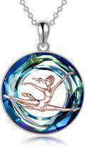 wholesale 925 Sterling Silver Blue Crystal Heart Pendant Necklace with Gymnast Design for Girls and Women-0-0