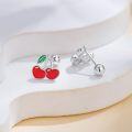 wholesale 925 Sterling Silver Red Cherry Stud Earrings with Green Leaves and Heart-Shaped Design-0-4