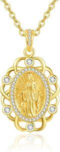 wholesale 925 Sterling Silver Plated Gold Metal Virgin Mary Pendant Necklace with Stones and Chain - Catholic Religious Jewelry for Women Gifts-0-0