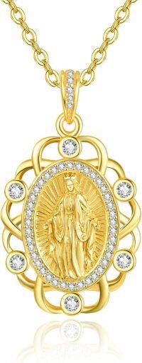wholesale 925 Sterling Silver Plated Gold Metal Virgin Mary Pendant Necklace with Stones and Chain - Catholic Religious Jewelry for Women Gifts-jewelry