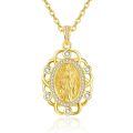 wholesale 925 Sterling Silver Plated Gold Metal Virgin Mary Pendant Necklace with Stones and Chain - Catholic Religious Jewelry for Women Gifts-0-0