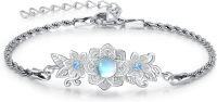 wholesale 925 Sterling Silver Moonstone Flower Charm Bracelet with Blue Topaz and Celtic Knot Design-Mandala Flower Bracelet