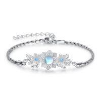 wholesale 925 Sterling Silver Moonstone Flower Charm Bracelet with Blue Topaz and Celtic Knot Design-Mandala Flower Bracelet