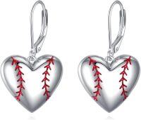 wholesale 925 Sterling Silver Heart Baseball Soccer Dangle Drop Sports Themed Earrings Gifts for Women-Heart Baseball