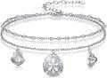 wholesale 925 Sterling Silver Shell & Sand Dollar Charm Layered Ankle Anklet-0-0