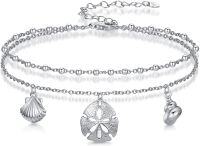 wholesale 925 Sterling Silver Shell & Sand Dollar Charm Layered Ankle Anklet-Sand Dollar