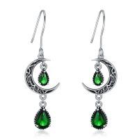wholesale 925 Sterling Silver Crescent Moon Drop Earrings with Garnet and Red Crystal Accents-Light Green
