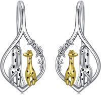 wholesale 925 Sterling Silver Giraffe Leverback Dangle Drop Earrings for Women and Teen Girls'-Mother Child Giraffe Earrings
