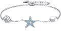 wholesale 925 Sterling Silver Blue Crystal Sea Shell & Starfish Charm Pearl Anklet Beach Foot Chain s for Women-0-0
