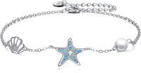 wholesale 925 Sterling Silver Blue Crystal Sea Shell & Starfish Charm Pearl Anklet Beach Foot Chain s for Women-C-Starfish