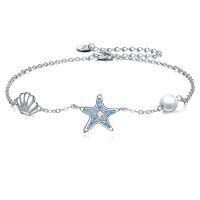 wholesale 925 Sterling Silver Blue Crystal Sea Shell & Starfish Charm Pearl Anklet Beach Foot Chain s for Women-C-Starfish