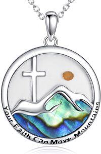 wholesale 925 Sterling Silver Abalone Shell Your Faith Can Move Mountains Cross Pendant Necklace for Women and Moms-10-Cross Seed Mountain