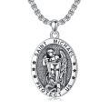 wholesale 925 Sterling Silver Saint Michael Pendant with Archangel Cross and Stars on Oval Medallion Necklace (24+2) -0-0