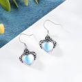 wholesale 925 Sterling Silver with Moonstone Vintage Rose Flower Heart Dangle Drop Earrings-0-2