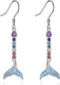 wholesale 925 Sterling Silver Rainbow Mermaid Tail Drop Dangle Hook Earrings for Women Girls Gift-0-0
