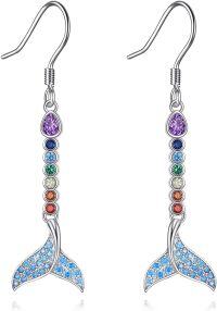 wholesale 925 Sterling Silver Rainbow Mermaid Tail Drop Dangle Hook Earrings for Women Girls Gift-mermaid 7 chakra earrings