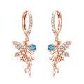 wholesale Rose Gold 925 Sterling Silver Blue Crystal Tinkerbell Fairy Angel Dangle Drop Earrings for Women-0-0