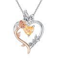 TOUPOP Sterling Silver Citrine Heart Butterfly Pendant Necklace-0-0