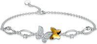 wholesale  Sterling Silver Crystal Butterfly Bracelet for Women Teens -Butterfly-Yellow