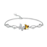 wholesale 925 Sterling Silver Pink Crystal Butterfly Charm Bracelet for Girls & Teenagers-Butterfly-Yellow