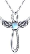 wholesale 925 Sterling Silver Opalite Winged Infinity Cross Necklace for Women Gifts-0-0