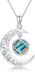 wholesale 925 Sterling Silver Abalone Shell Crescent Moon Pendant Necklace Holiday Gift for Her-0-0