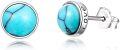 wholesale 925 Sterling Silver Natural Turquoise Round Stud Earrings for Women - Hypoallergenic  (Love)-0-0