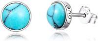 wholesale 925 Sterling Silver Natural Turquoise Round Stud Earrings for Women - Hypoallergenic  (Love)-Silver 4.0 Millimeters