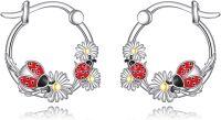 wholesale 925 Sterling Silver Ladybug Daisy Flower Huggie Hoop Earrings  for Women-Ladybug