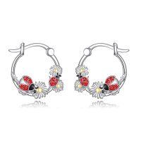 wholesale 925 Sterling Silver Ladybug Daisy Flower Huggie Hoop Earrings  for Women-Ladybug