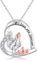 wholesale 925 Sterling Silver Hen Pendant Necklace for Women Chicken Lovers Jewelry with I Love You Forever Inscription-0-0