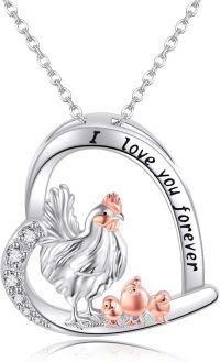 wholesale 925 Sterling Silver Hen Pendant Necklace for Women Chicken Lovers Jewelry with I Love You Forever Inscription-Chicken-01