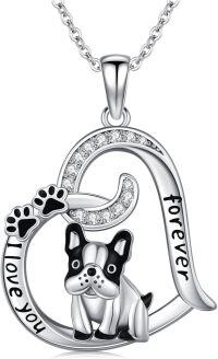 wholesale 925 Sterling Silver Forever Love Dog Paw Print Heart Pendant Necklace for Women-French Bulldog