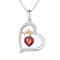 wholesale 925 Sterling Silver Heart Pendant With Peridot And Rose Gold Ecg Design-01-Jan-Garnet