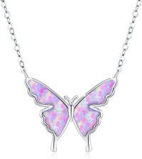 wholesale 925 Sterling Silver & Opal Butterfly Pendant Necklace - 22mm Wide, 18in Chain with 2in Extension, 3.95g - Symbol of Love, Freedom & Happiness-Butterfly Necklace(Purple)