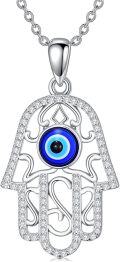 wholesale 925 Sterling Silver Blue Evil Eye Hamsa Hand Pendant Necklace for Women-0-0