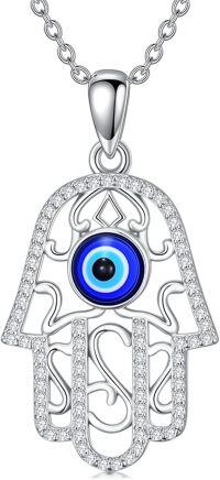 wholesale 925 Sterling Silver Blue Evil Eye Hamsa Hand Pendant Necklace for Women-Evil Eys
