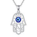wholesale 925 Sterling Silver Hamsa Hand Evil Eye Pendant Necklace For Women Fashion Jewelry-0-0