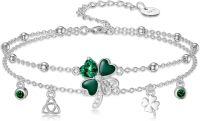 wholesale 925 Sterling Silver Shamrock Charm Ankle Anklet for Women-02-Four Leaf Clover Anklet 9\"-11\"