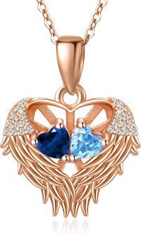 wholesale Sterling Silver 2 Birthstones Angel Wings Necklace for Women-09-12-Sept-Dec